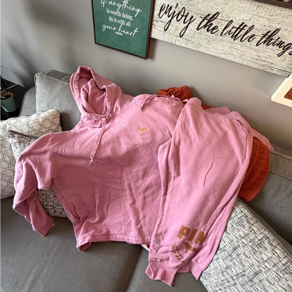 PINK Victoria's Secret Pink Hoodie & Sweatpants Set with Rose Gold Logo
